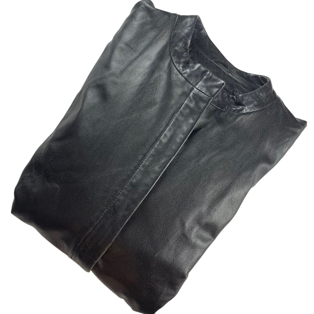 Wilsons Leather Pelle Studio Black Leather Jacket Stand Collar Zip Womens Large